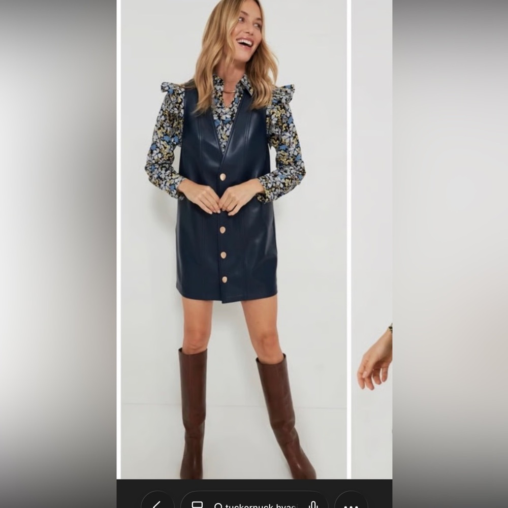 Tuckernuck Hyacinth House Navy Blue Pleather Vest Dress